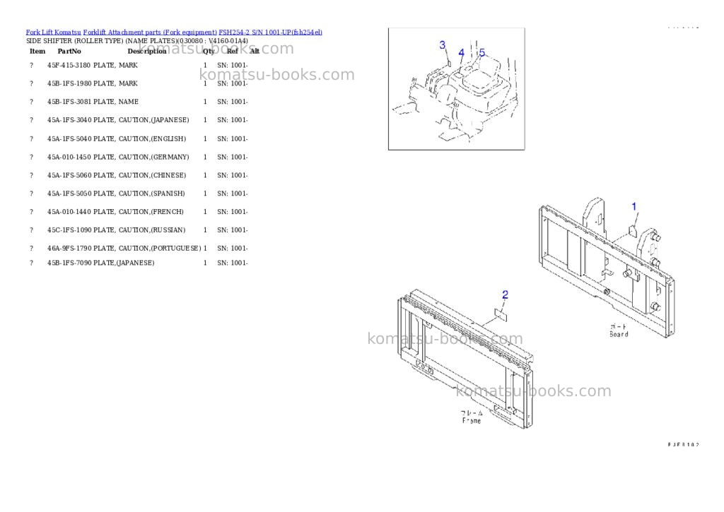 Komatsu fsh254-2 s/n 1001-up Parts catalog cover Page 7