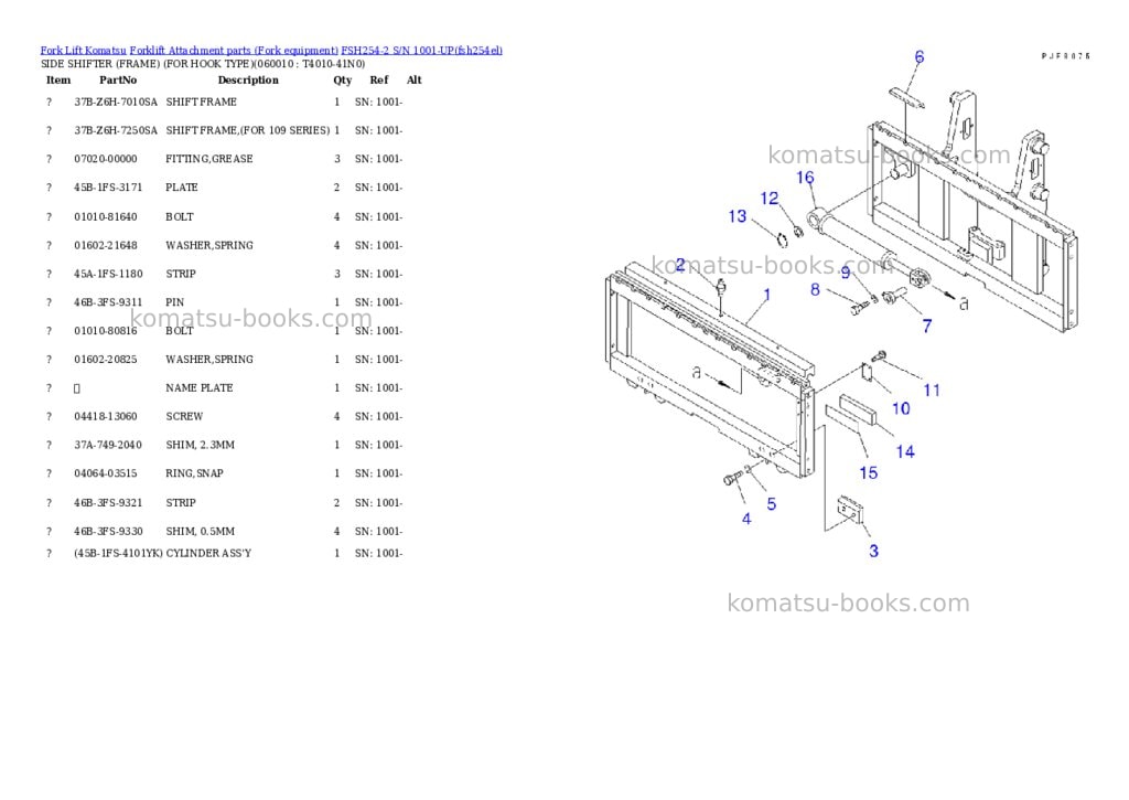 Komatsu fsh254-2 s/n 1001-up Parts catalog cover Page 9