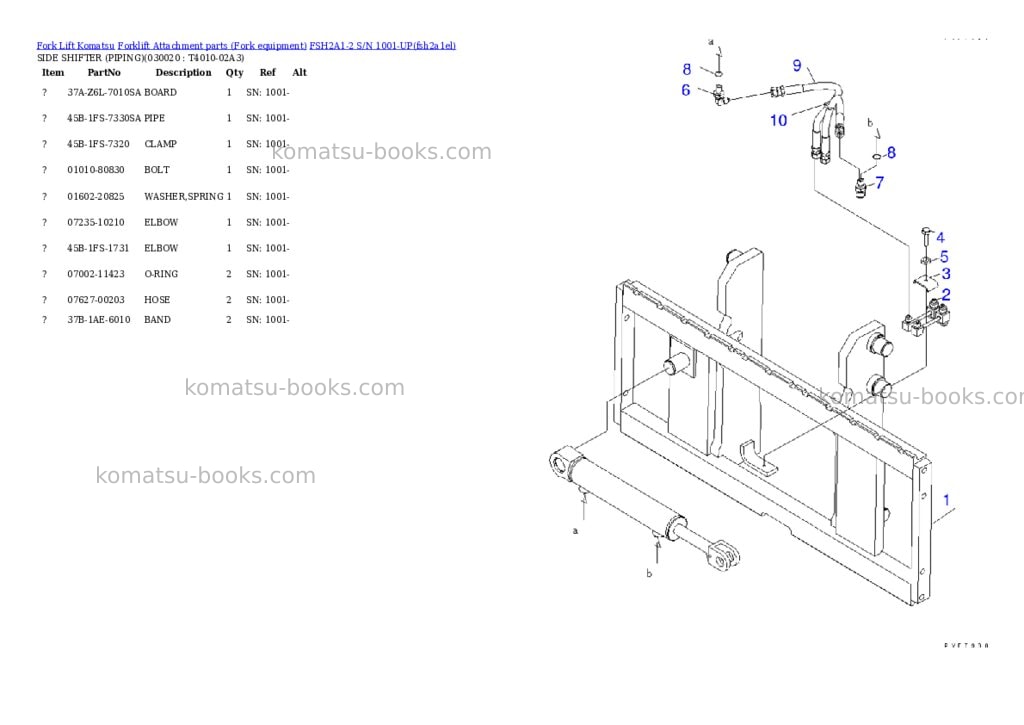 Komatsu fsh2a1-2 s/n 1001-up Parts catalog cover