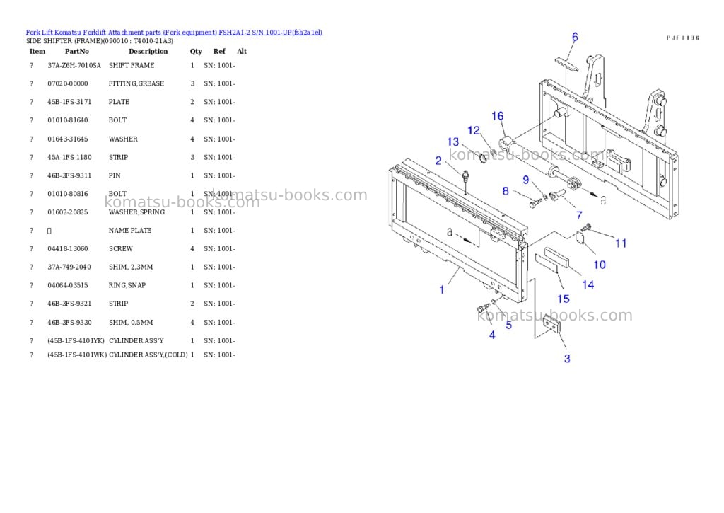 Komatsu fsh2a1-2 s/n 1001-up Parts catalog cover Page 10