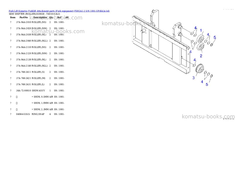 Komatsu fsh2a1-2 s/n 1001-up Parts catalog cover Page 2