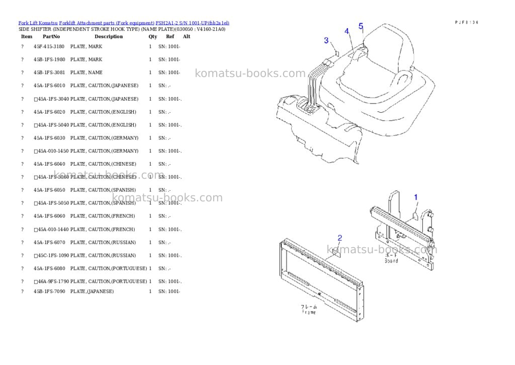 Komatsu fsh2a1-2 s/n 1001-up Parts catalog cover Page 4