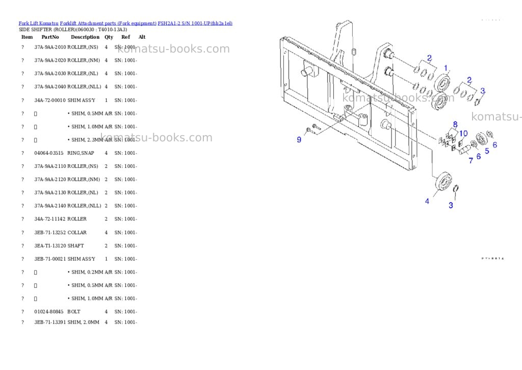 Komatsu fsh2a1-2 s/n 1001-up Parts catalog cover Page 7