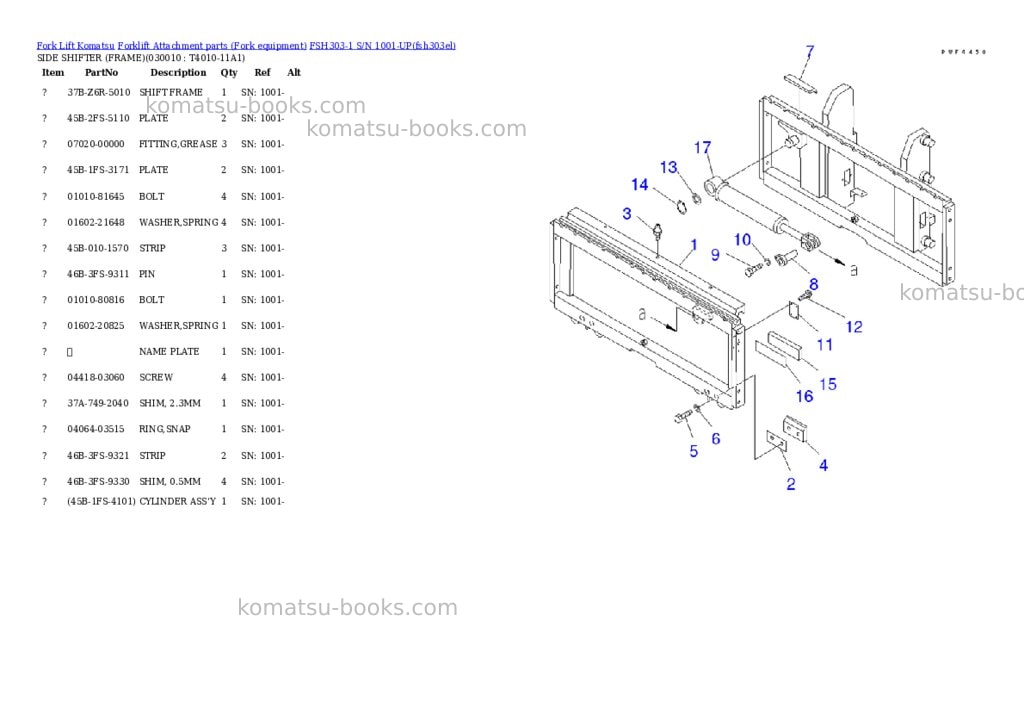 Komatsu fsh303-1 s/n 1001-up Parts catalog cover Komatsu fsh303-1 s/n 1001-up Parts catalog cover