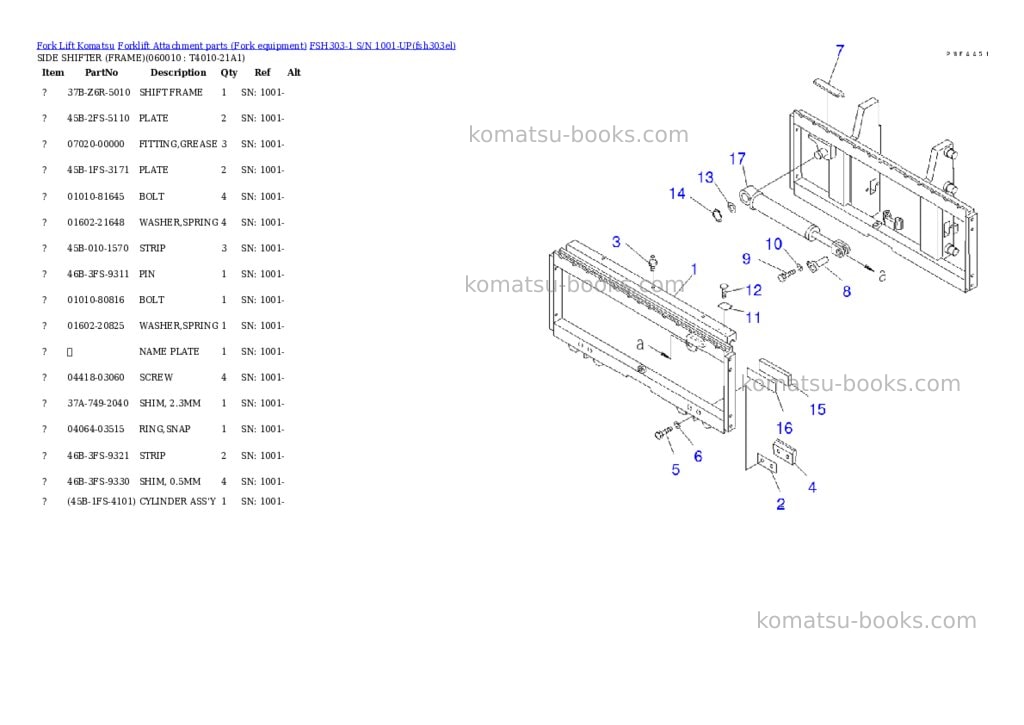 Komatsu fsh303-1 s/n 1001-up Parts catalog cover Page 5 Komatsu fsh303-1 s/n 1001-up Parts catalog cover Page 5