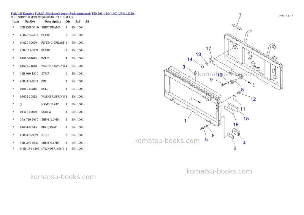 Komatsu fsh303-1 s/n 1001-up Parts catalog cover Page 9 Komatsu fsh303-1 s/n 1001-up Parts catalog cover Page 9