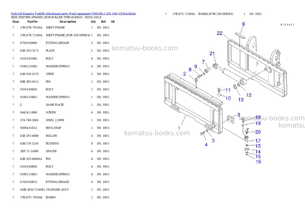 Komatsu fsh304-2 s/n 1001-up Parts catalog cover