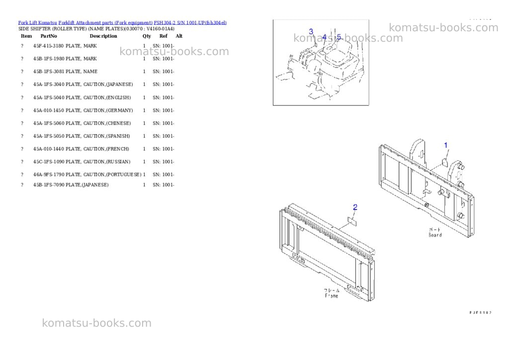 Komatsu fsh304-2 s/n 1001-up Parts catalog cover Page 6