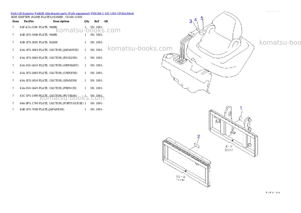 Komatsu fsh304-2 s/n 1001-up Parts catalog cover Page 7