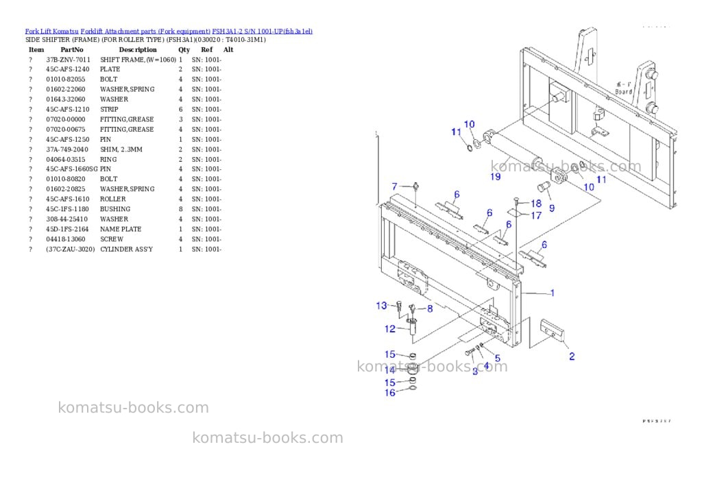 Komatsu FSH3A1-2 S/N 1001-UP Parts catalog cover