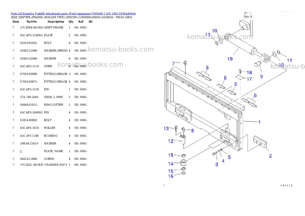 Komatsu fsh409-1 s/n 1001-up Parts catalog cover Page 2