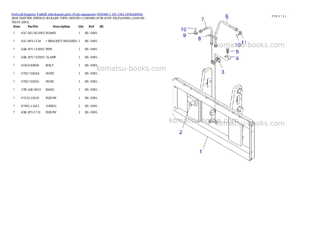 Komatsu fsh409-1 s/n 1001-up Parts catalog cover Page 9
