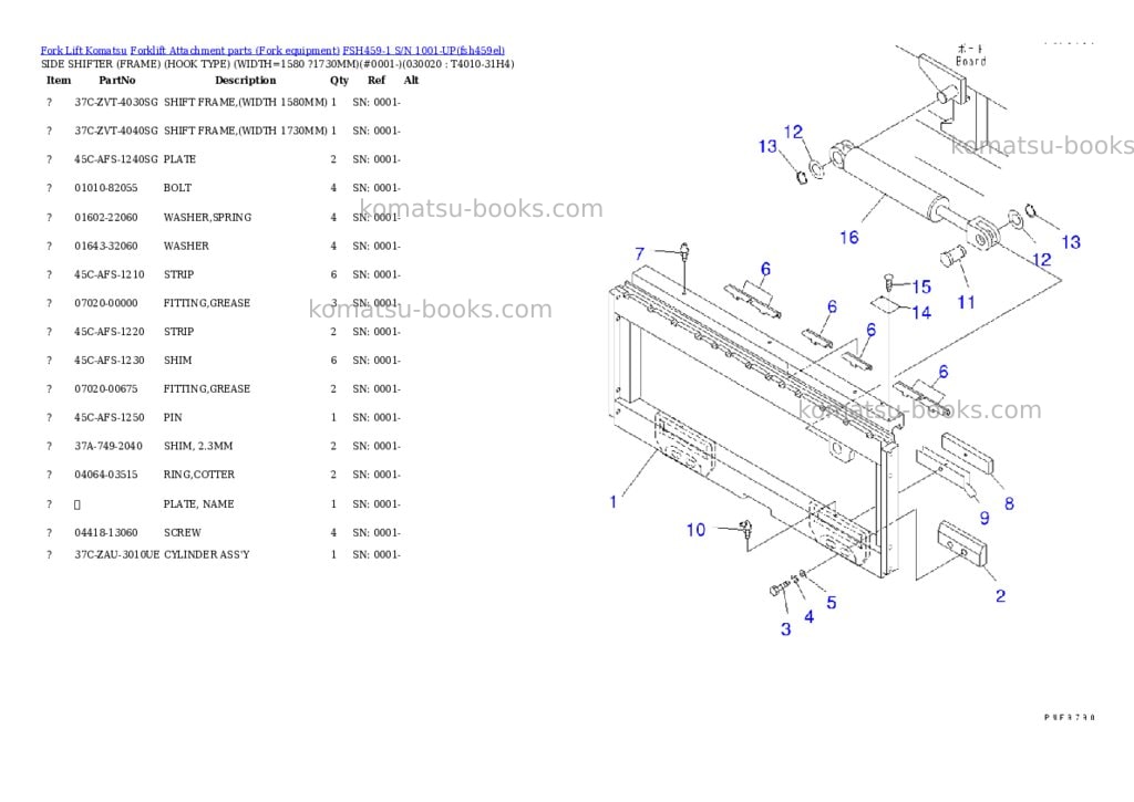Komatsu fsh459-1 s/n 1001-up Parts catalog cover Komatsu fsh459-1 s/n 1001-up Parts catalog cover