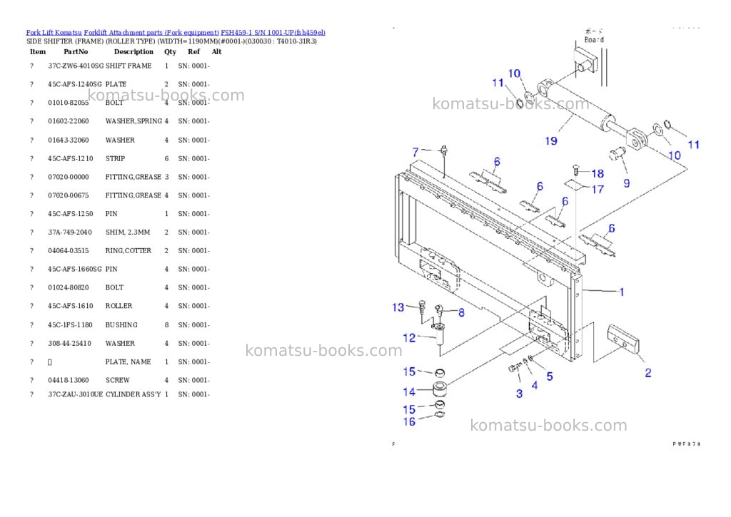 Komatsu fsh459-1 s/n 1001-up Parts catalog cover Page 2 Komatsu fsh459-1 s/n 1001-up Parts catalog cover Page 2