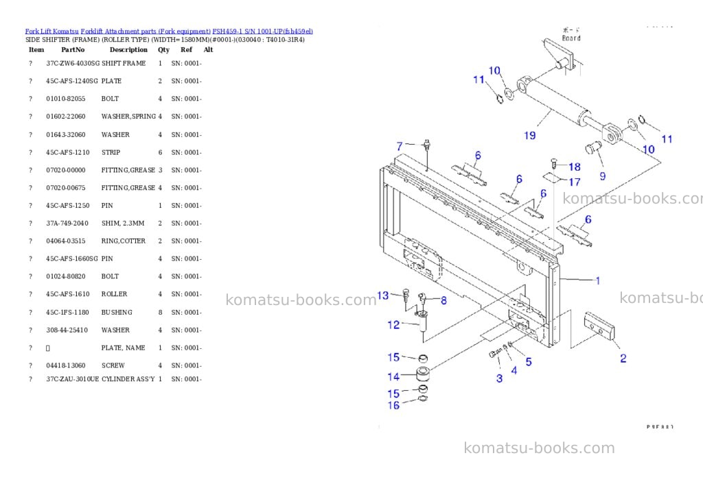 Komatsu fsh459-1 s/n 1001-up Parts catalog cover Page 3 Komatsu fsh459-1 s/n 1001-up Parts catalog cover Page 3