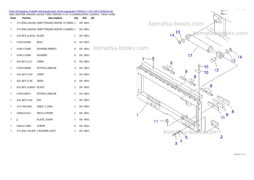 Komatsu fsh5a1-1 s/n 1001-up Parts catalog cover