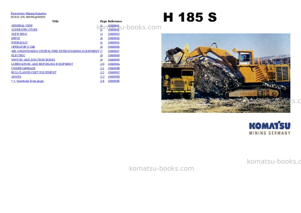 Komatsu h185s s/n 06090 Parts catalog cover Komatsu h185s s/n 06090 Parts catalog cover
