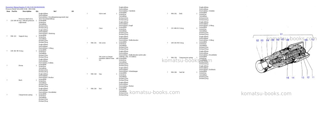 Komatsu H 185 E S/N 06100 Parts catalog cover Komatsu H 185 E S/N 06100 Parts catalog cover