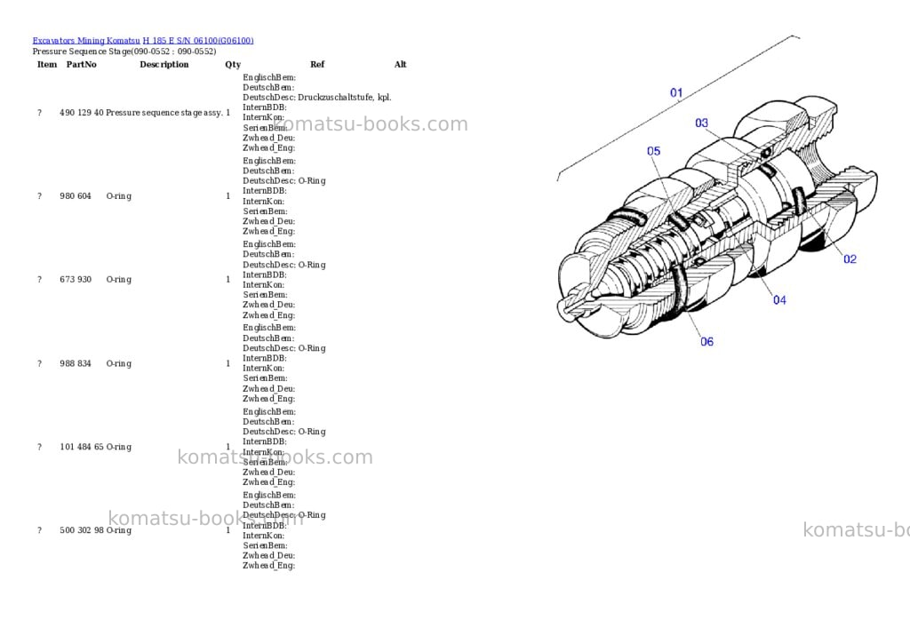 Komatsu H 185 E S/N 06100 Parts catalog cover Page 5 Komatsu H 185 E S/N 06100 Parts catalog cover Page 5