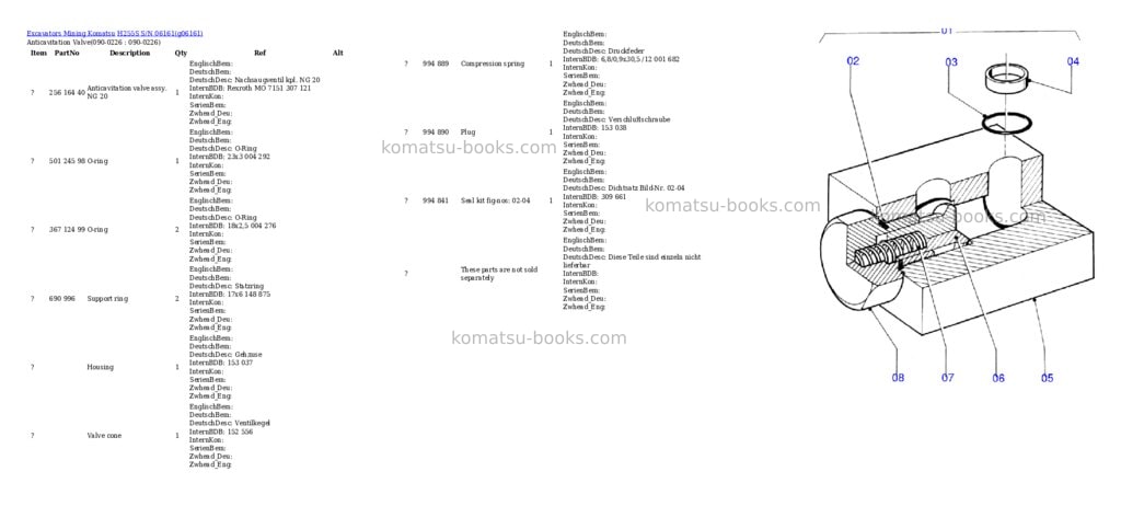 Komatsu h255s s/n 06161 Parts catalog cover Page 5