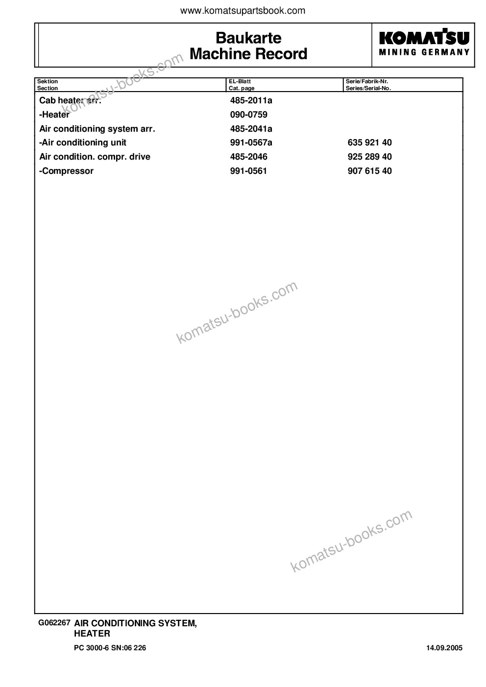 Komatsu pc3000-6 s/n 06226 Parts catalog cover Page 10