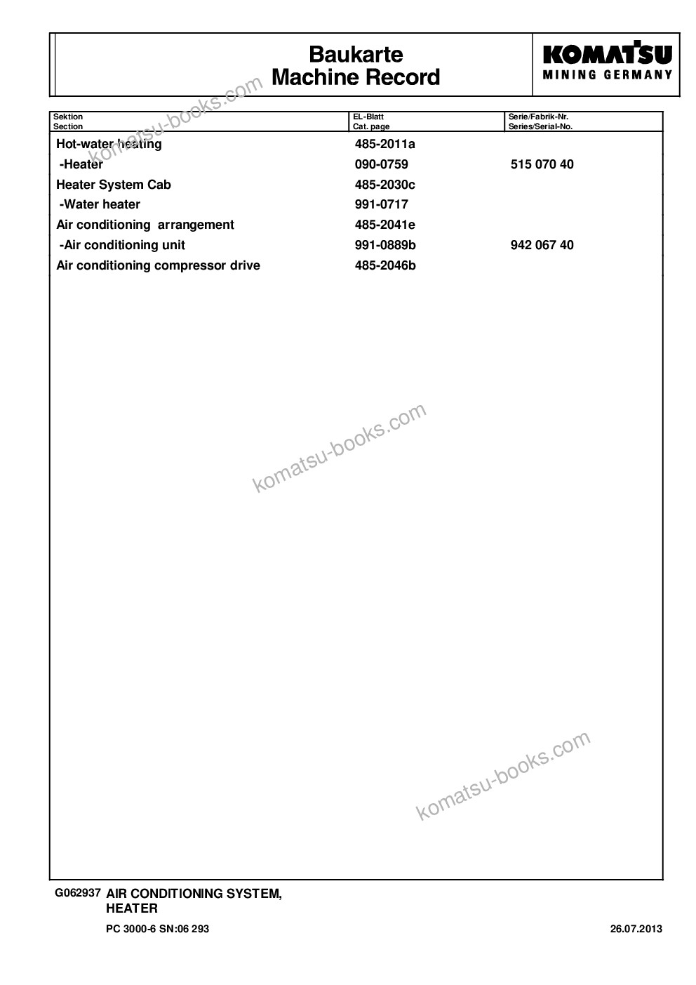 Komatsu pc3000-6 s/n 06293 Parts catalog cover Page 10 Komatsu pc3000-6 s/n 06293 Parts catalog cover Page 10