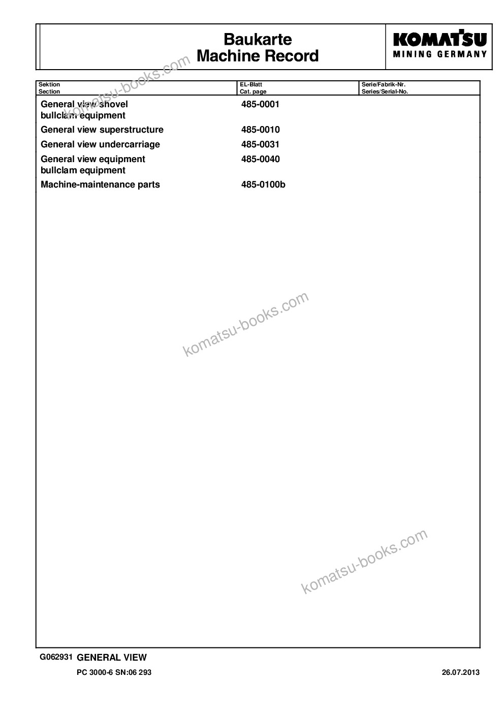 Komatsu pc3000-6 s/n 06293 Parts catalog cover Page 3 Komatsu pc3000-6 s/n 06293 Parts catalog cover Page 3