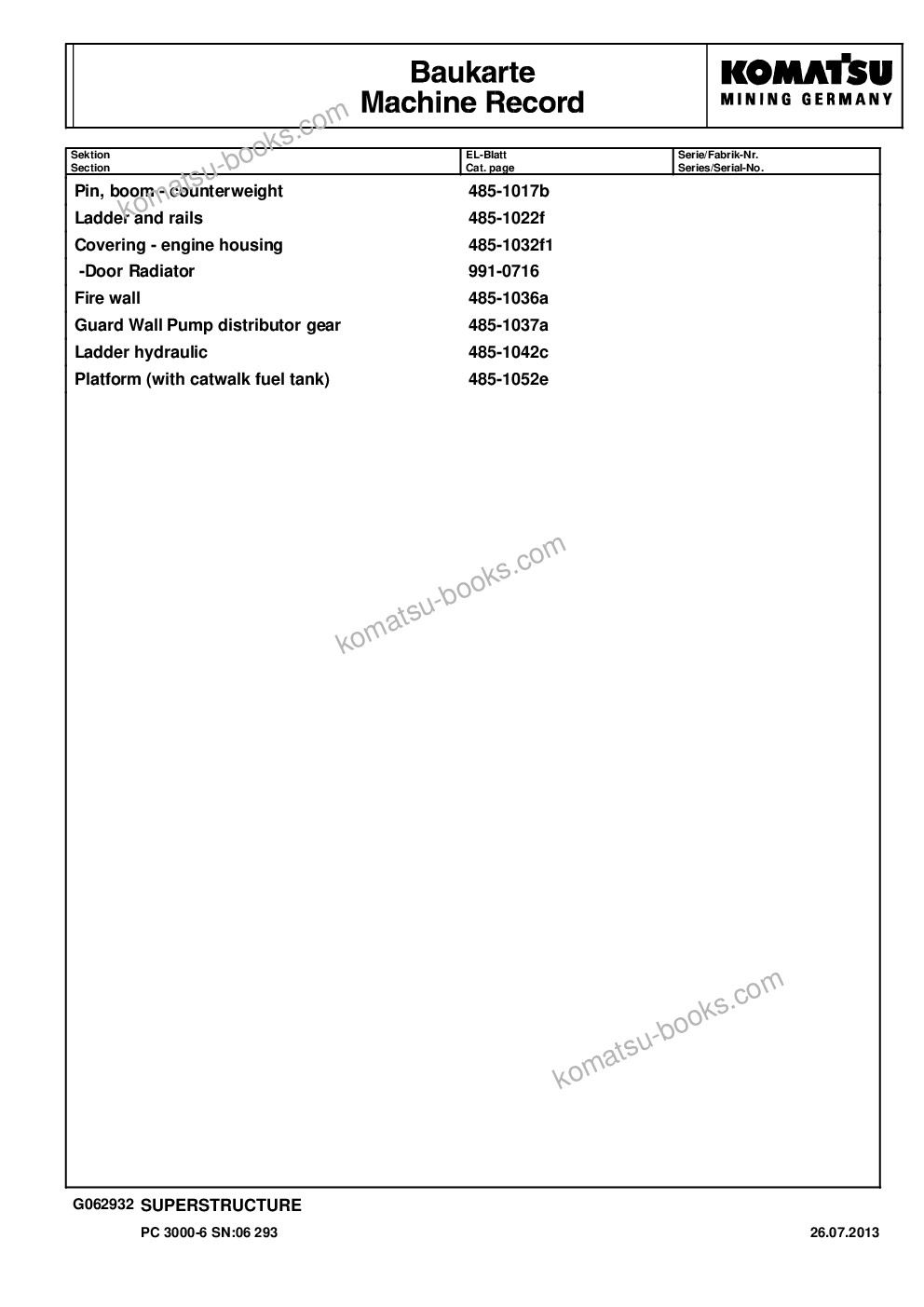 Komatsu pc3000-6 s/n 06293 Parts catalog cover Page 4 Komatsu pc3000-6 s/n 06293 Parts catalog cover Page 4