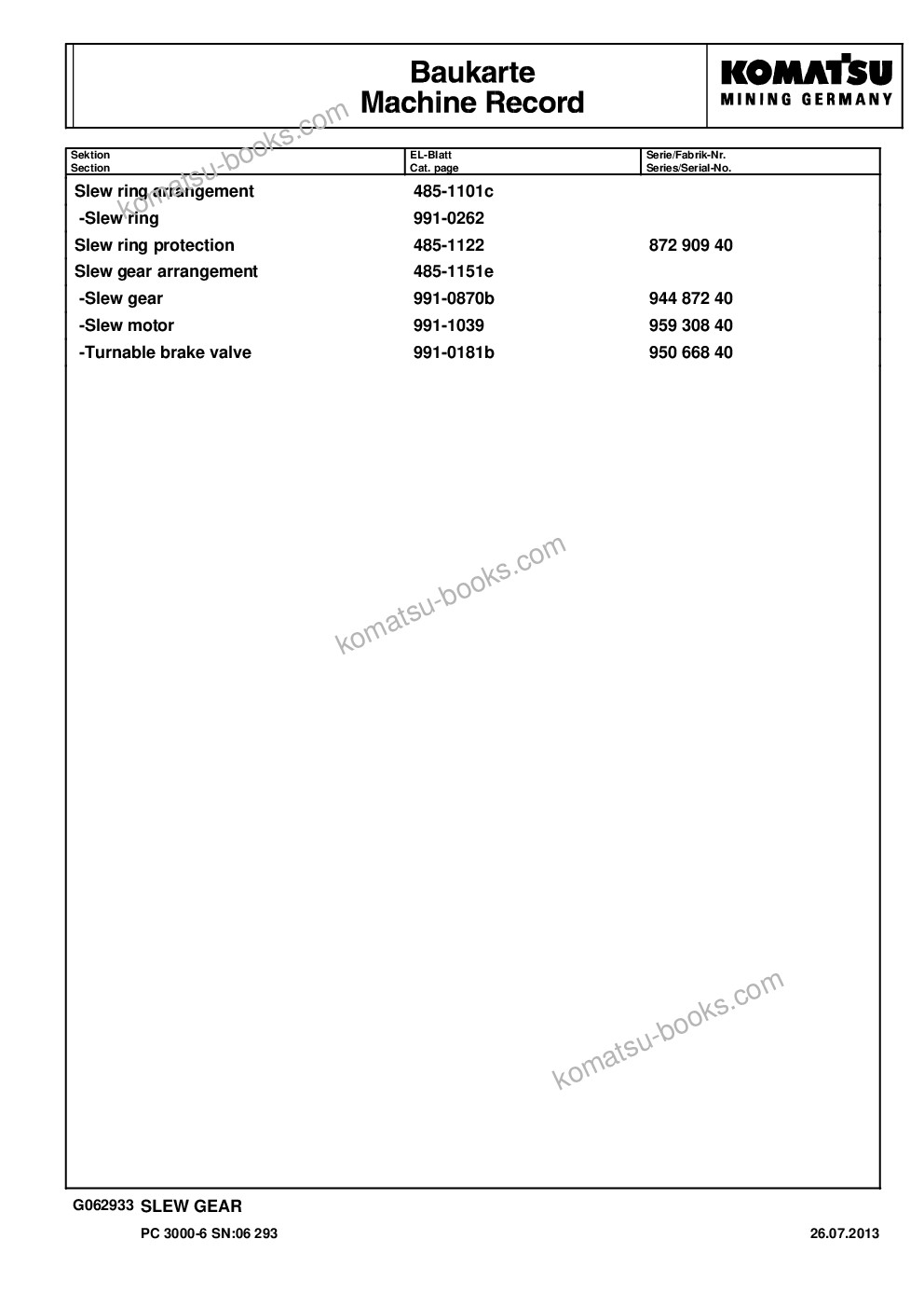 Komatsu pc3000-6 s/n 06293 Parts catalog cover Page 5 Komatsu pc3000-6 s/n 06293 Parts catalog cover Page 5