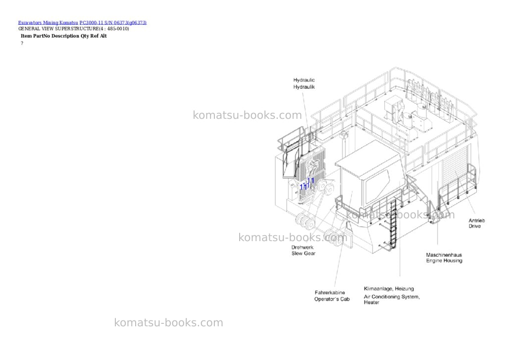 Komatsu PC3000-11 S/N 06373 Parts catalog cover Komatsu PC3000-11 S/N 06373 Parts catalog cover