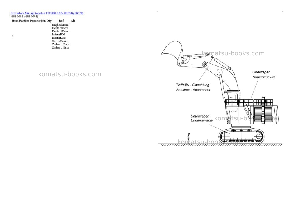 Komatsu PC3000-6 S/N 06374 Parts catalog cover Page 10