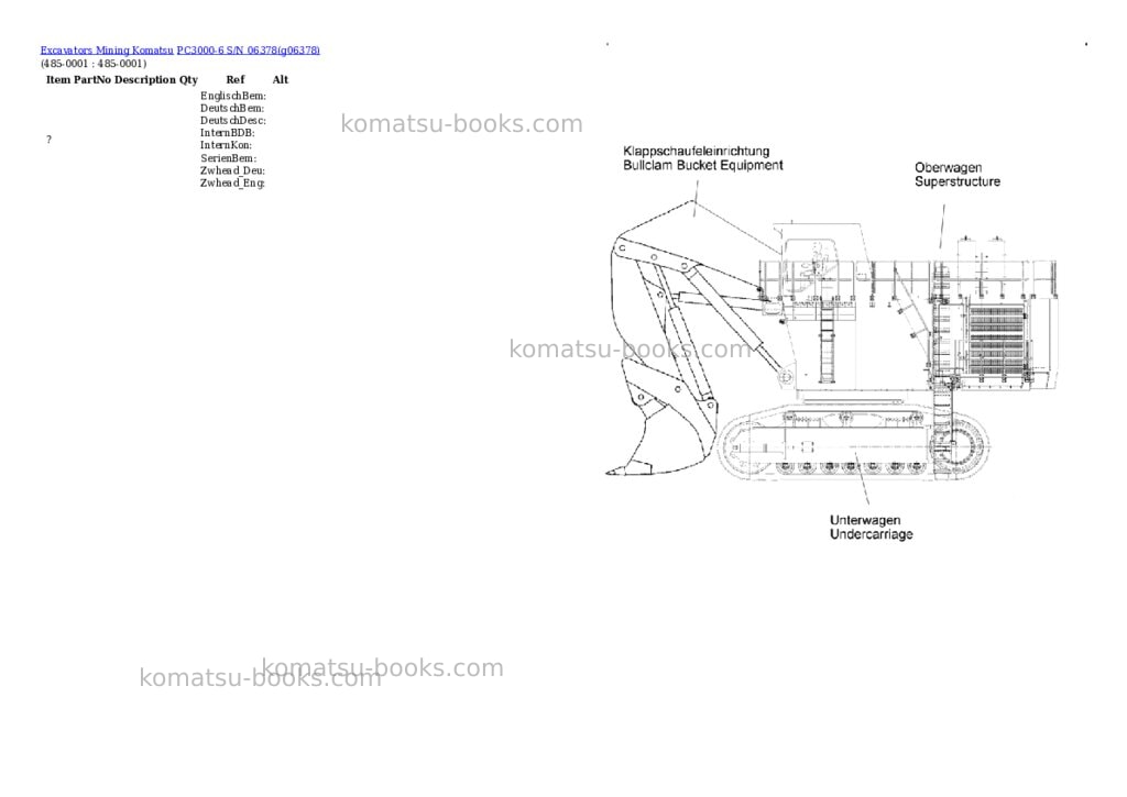 Komatsu PC3000-6 S/N 06378 Parts catalog cover Page 10 Komatsu PC3000-6 S/N 06378 Parts catalog cover Page 10