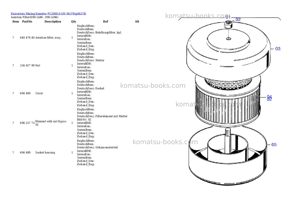 Komatsu PC3000-6 S/N 06378 Parts catalog cover Page 8 Komatsu PC3000-6 S/N 06378 Parts catalog cover Page 8