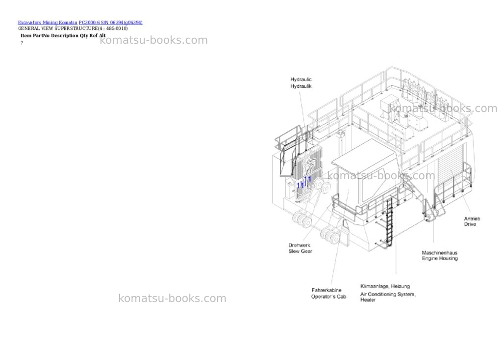 Komatsu PC3000-6 S/N 06394 Parts catalog cover