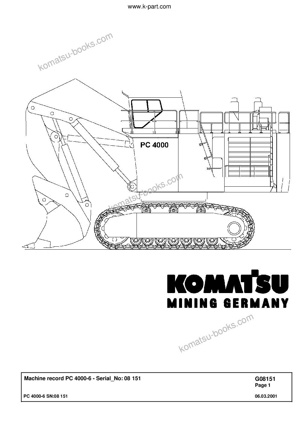 Komatsu pc4000-6 s/n 08151 Parts catalog cover