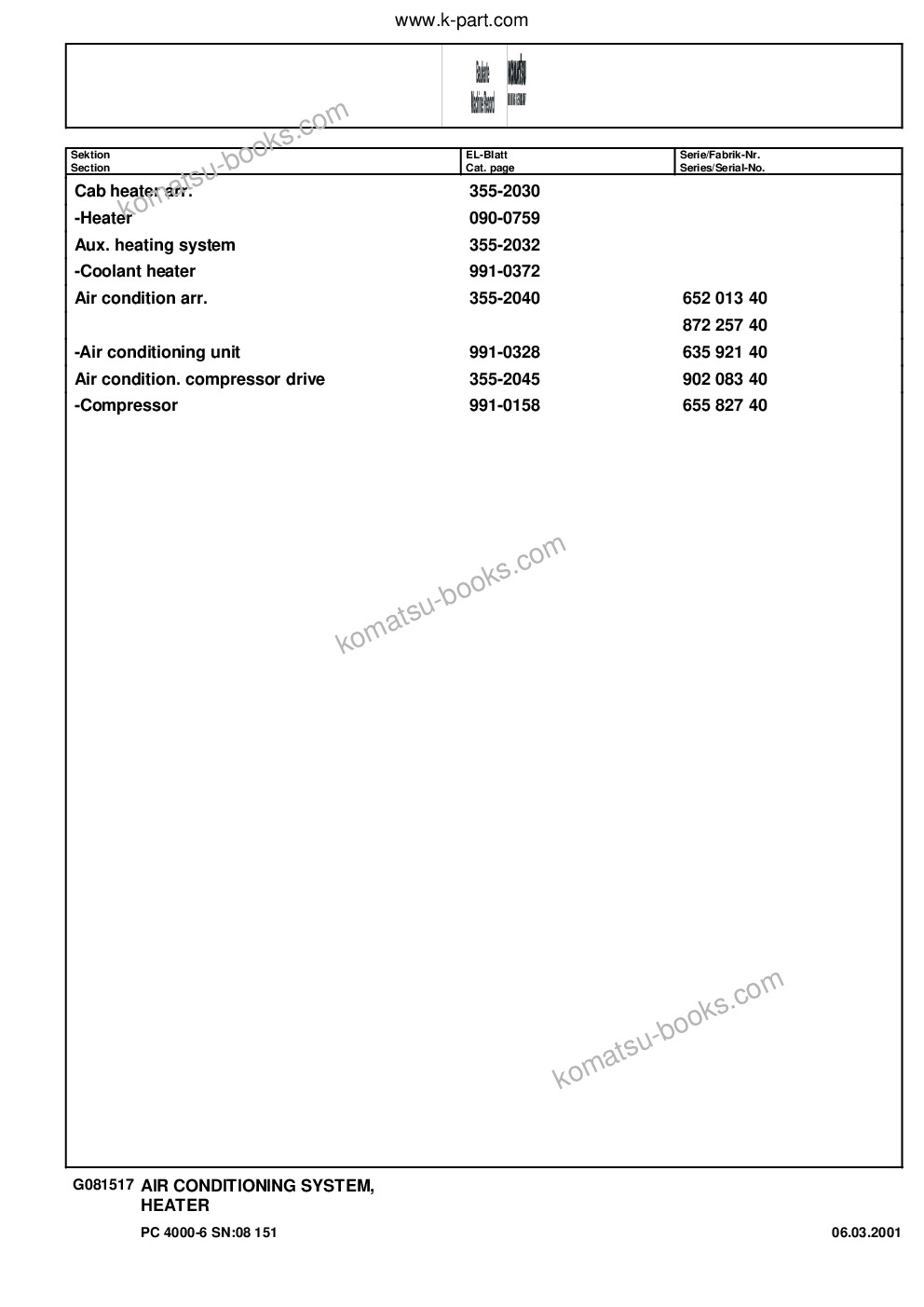 Komatsu pc4000-6 s/n 08151 Parts catalog cover Page 10