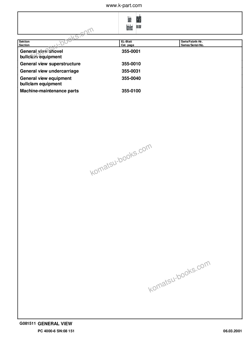 Komatsu pc4000-6 s/n 08151 Parts catalog cover Page 3