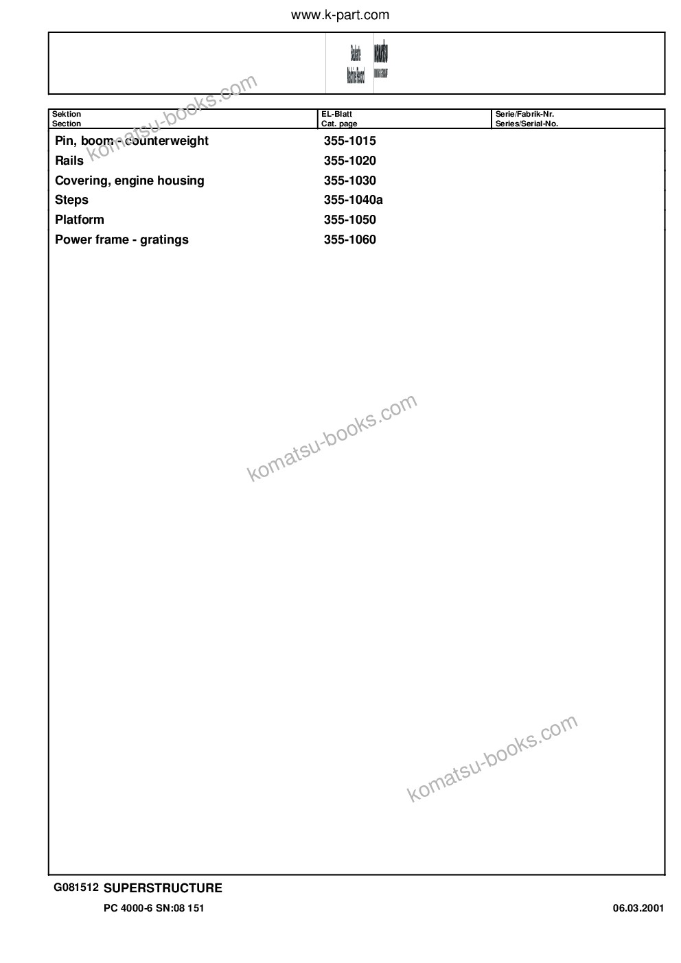 Komatsu pc4000-6 s/n 08151 Parts catalog cover Page 4