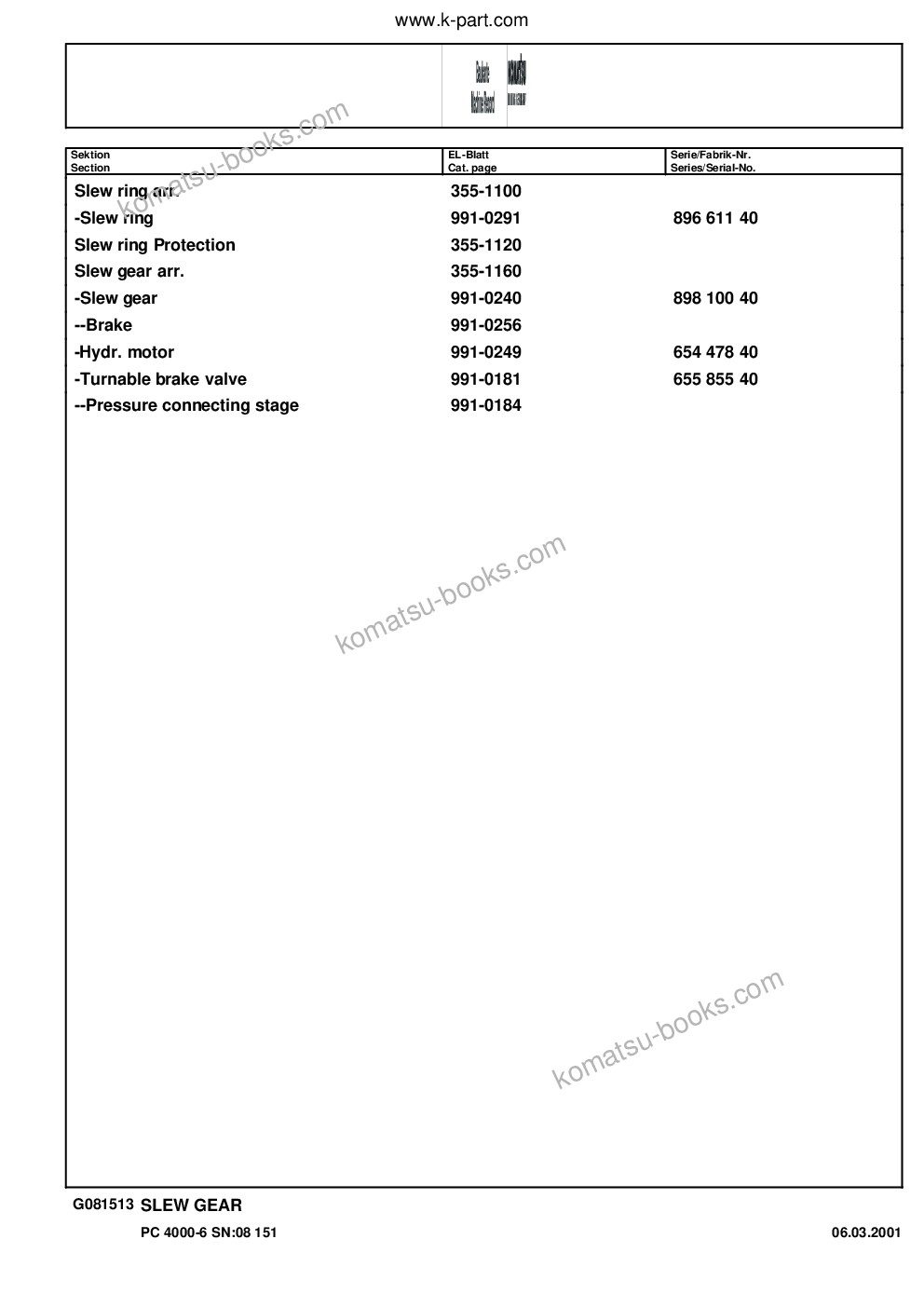 Komatsu pc4000-6 s/n 08151 Parts catalog cover Page 5
