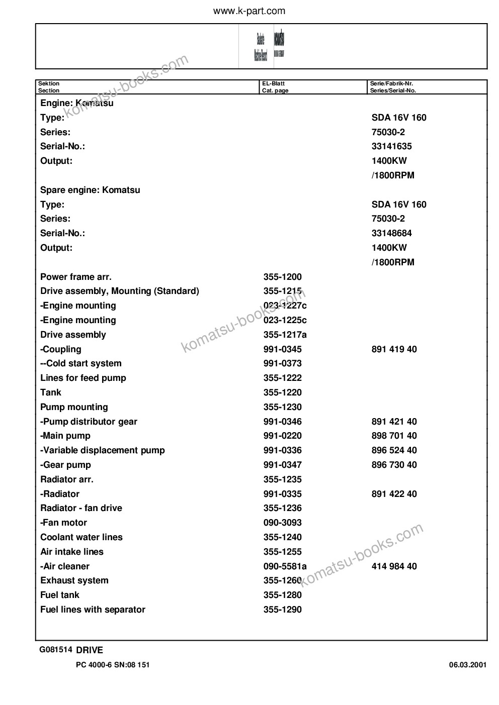 Komatsu pc4000-6 s/n 08151 Parts catalog cover Page 6