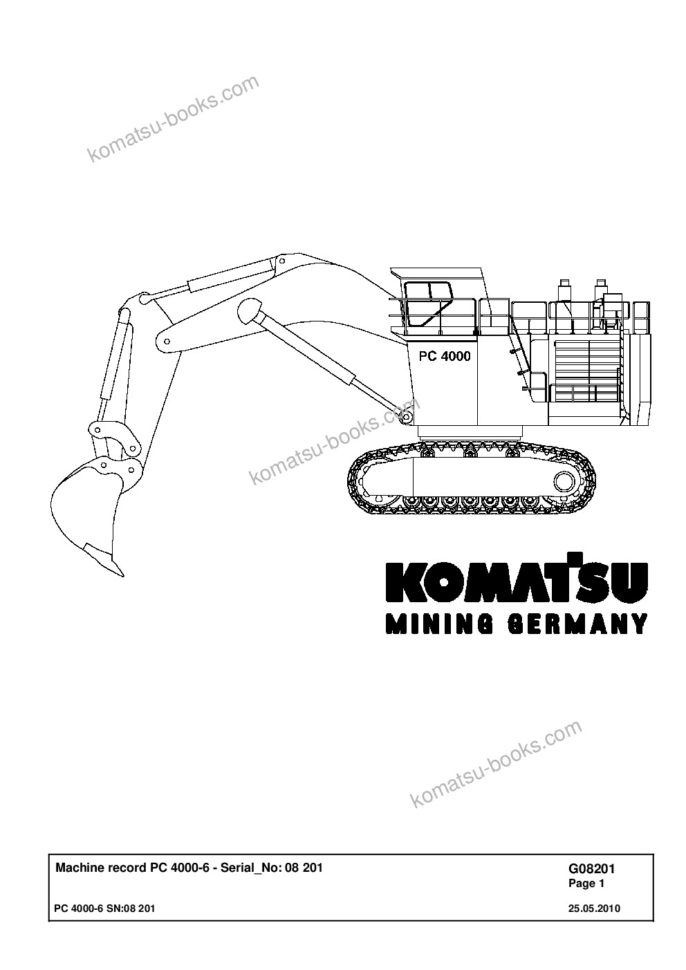 Komatsu pc4000-6 s/n 08201 Parts catalog cover Komatsu pc4000-6 s/n 08201 Parts catalog cover