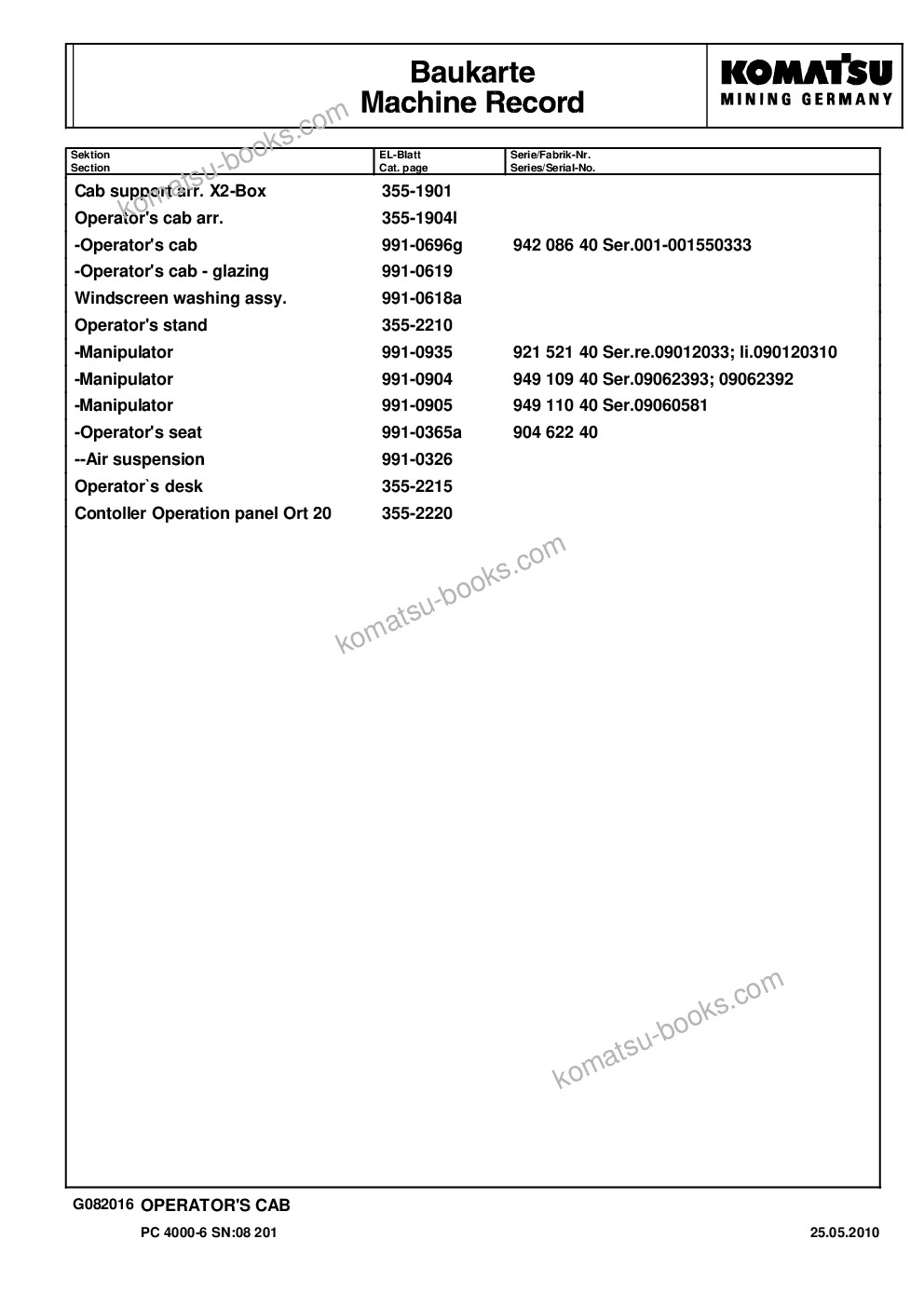 Komatsu pc4000-6 s/n 08201 Parts catalog cover Page 10 Komatsu pc4000-6 s/n 08201 Parts catalog cover Page 10