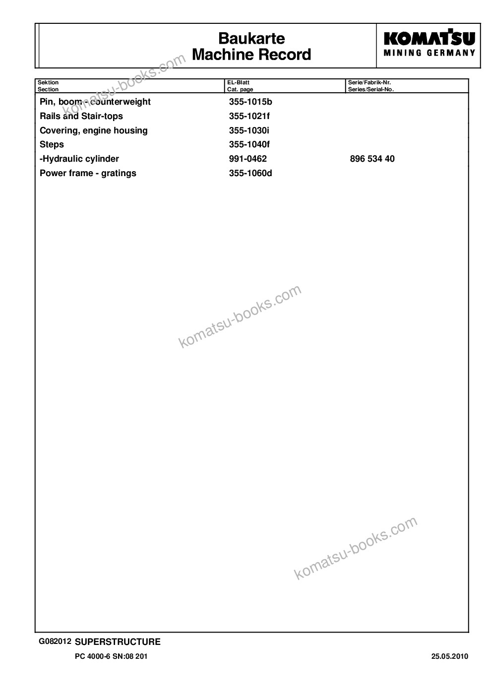 Komatsu pc4000-6 s/n 08201 Parts catalog cover Page 4 Komatsu pc4000-6 s/n 08201 Parts catalog cover Page 4