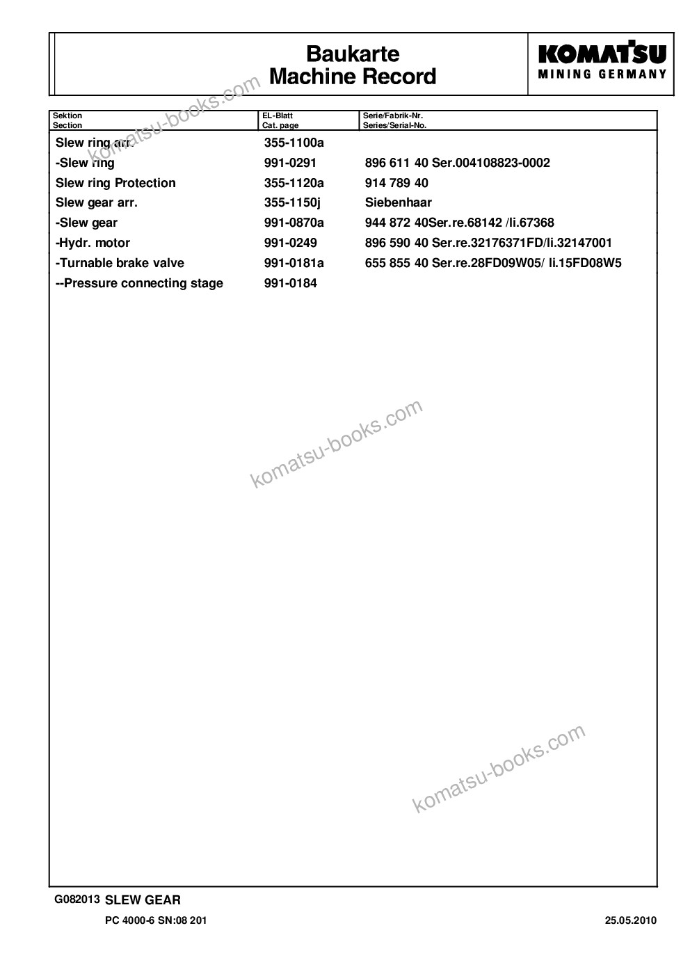 Komatsu pc4000-6 s/n 08201 Parts catalog cover Page 5 Komatsu pc4000-6 s/n 08201 Parts catalog cover Page 5