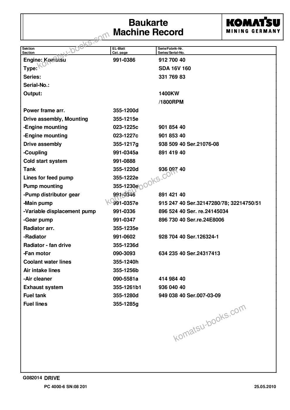 Komatsu pc4000-6 s/n 08201 Parts catalog cover Page 6 Komatsu pc4000-6 s/n 08201 Parts catalog cover Page 6