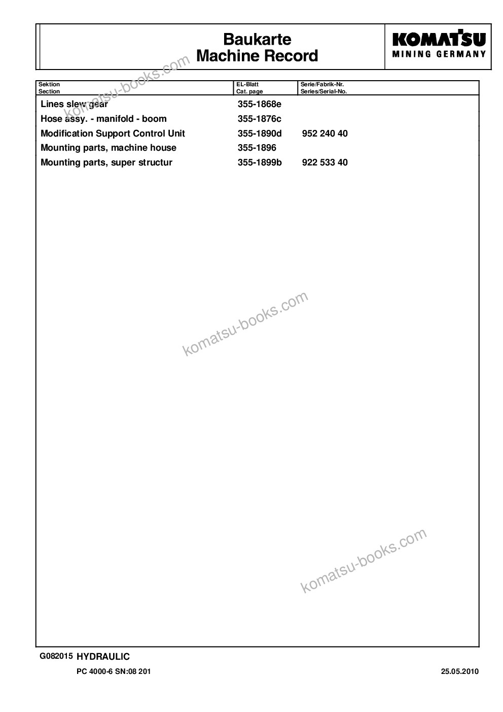 Komatsu pc4000-6 s/n 08201 Parts catalog cover Page 9 Komatsu pc4000-6 s/n 08201 Parts catalog cover Page 9