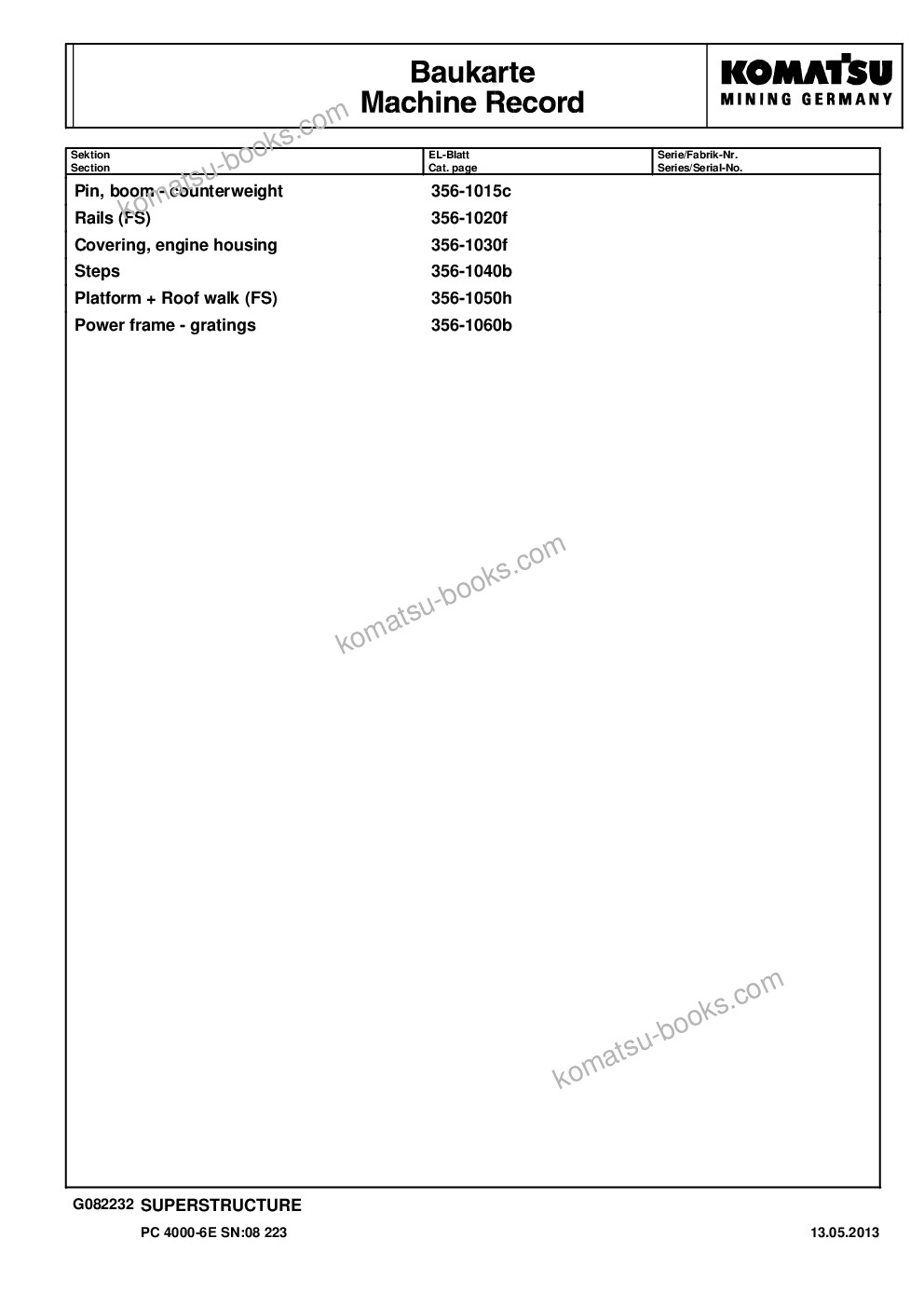 Komatsu pc4000-6e s/n 08223 Parts catalog cover Page 4 Komatsu pc4000-6e s/n 08223 Parts catalog cover Page 4