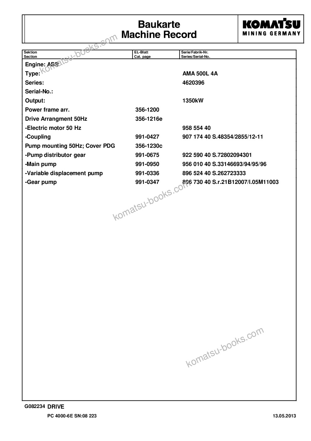Komatsu pc4000-6e s/n 08223 Parts catalog cover Page 6 Komatsu pc4000-6e s/n 08223 Parts catalog cover Page 6
