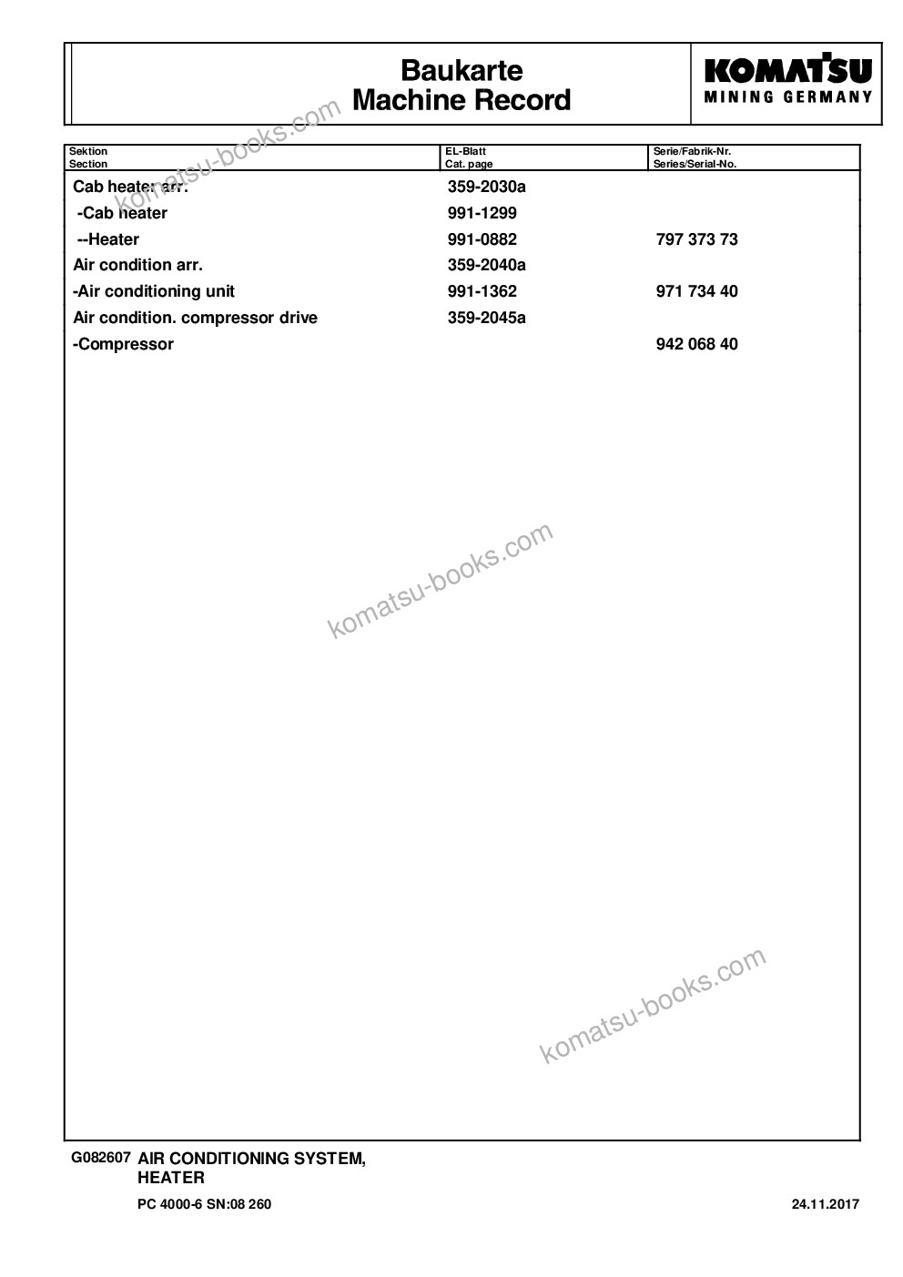 Komatsu pc4000-6 s/n 08260 Parts catalog cover Page 10 Komatsu pc4000-6 s/n 08260 Parts catalog cover Page 10
