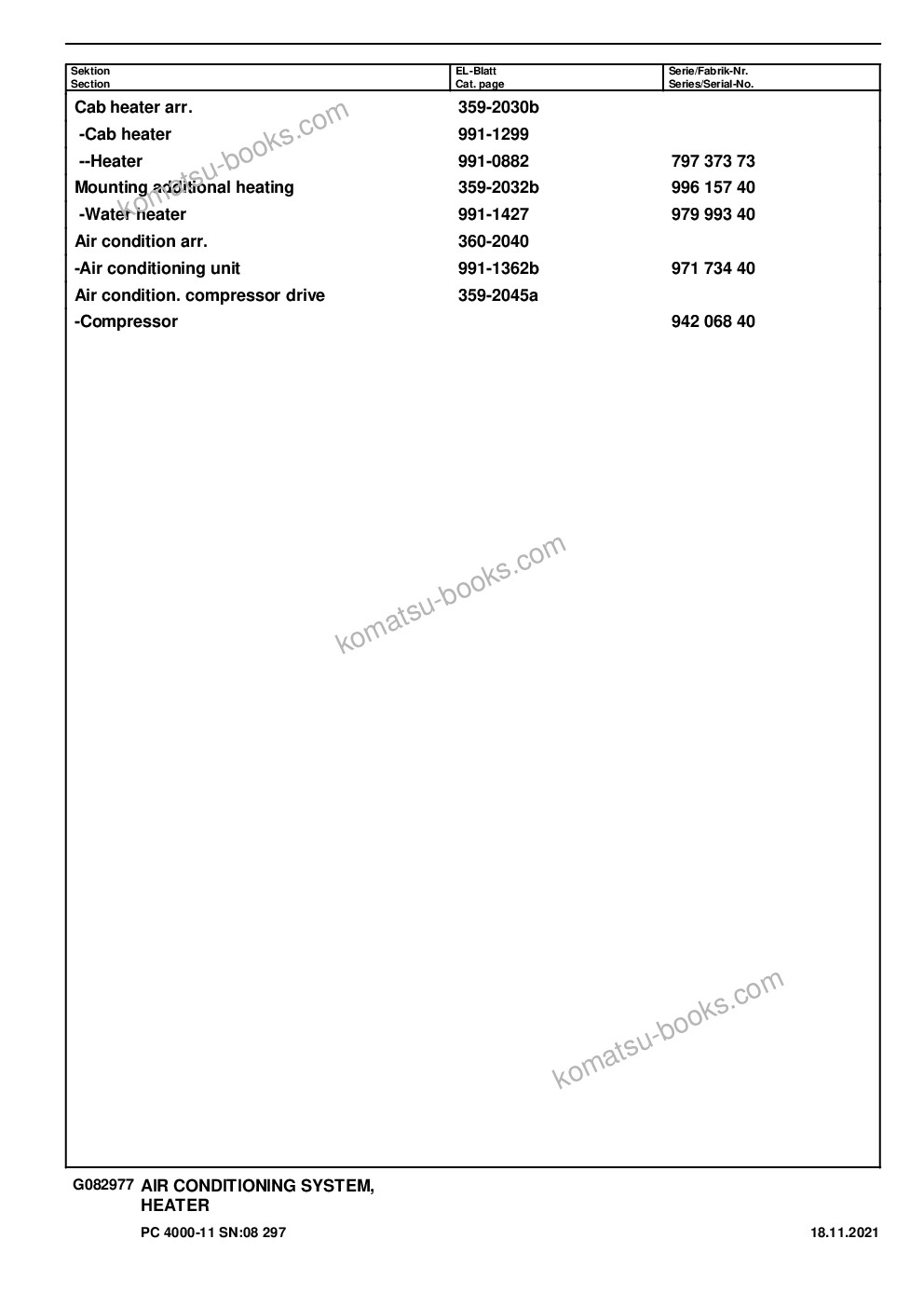 Komatsu PC4000-6 S/N 08297 Parts catalog cover Page 10 Komatsu PC4000-6 S/N 08297 Parts catalog cover Page 10